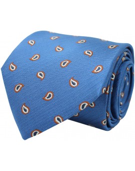 Blue tie with printed paisley 100% Silk