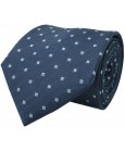 Navy blue tie with printed geometric figures. 100% Silk.