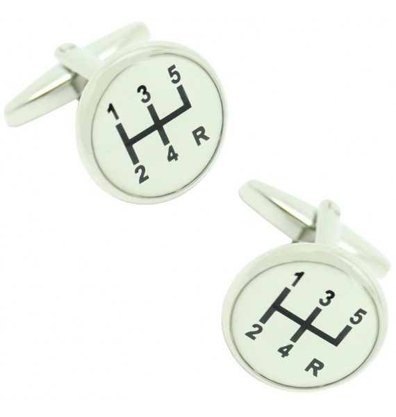 White Gear Lever Cufflinks 