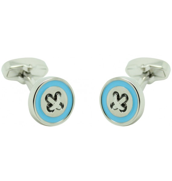 gemelos personalizados azul linea boton plateado