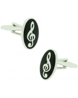 Black Oval Treble Clef Cufflinks 