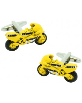 Yellow GP Bike Cufflinks 