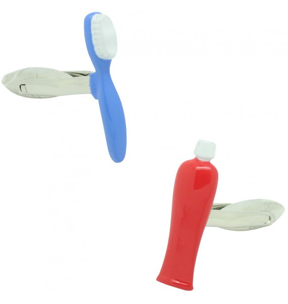 Blue Toothbrush and Red Toothpaste Cufflinks 
