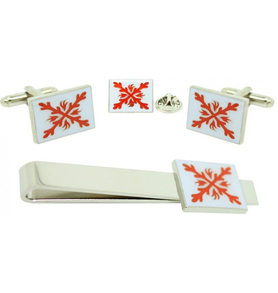 Pack Gemelos, Pisacorbatas y Pin Bandera Tercio Blanco de Infantería Siglo XVI