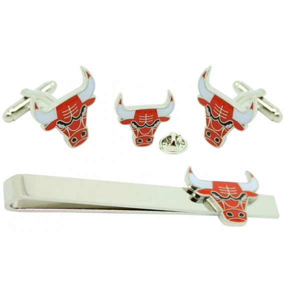 Chicago Bulls Cufflinks,Tie Bar and Pin Gift Set