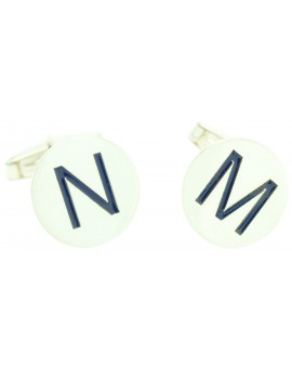 gemelos para camisa de iniciales esmaltado plata