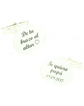 Gemelos con Frase oval Plata de ley 925