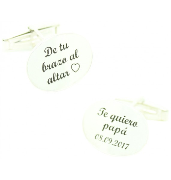 Gemelos con Frase oval Plata de ley 925