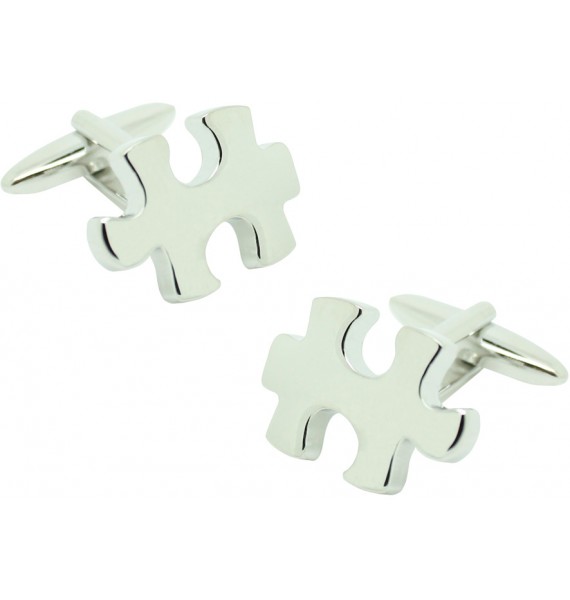 Silver Plated Puzzle Piece 3D Cufflinks 