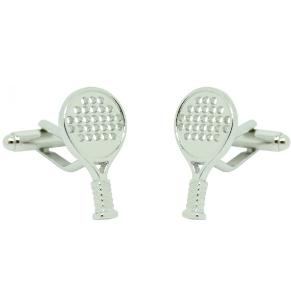 gemelos para camisa raqueta padel plateada