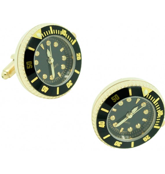 Black Submariner - Gold tone Sports Watch Cufflinks 
