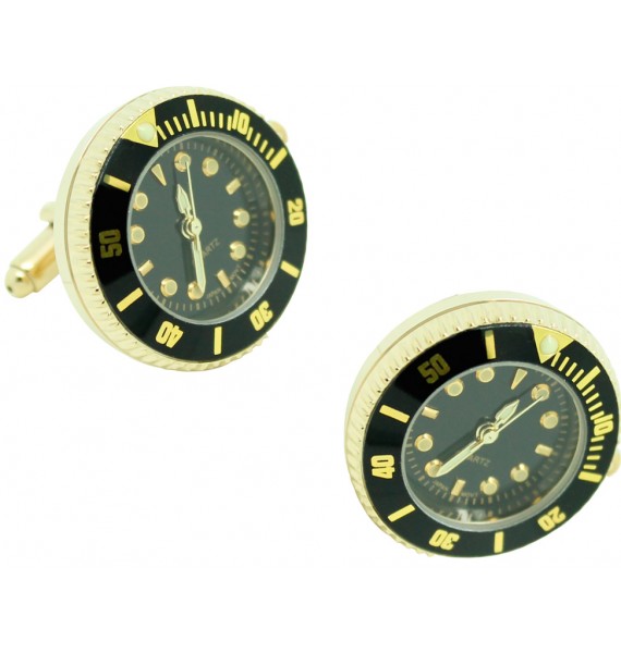 Gemelos para camisa Reloj Submariner Sport Negro - Dorado