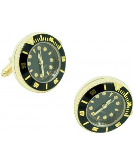 Black Submariner - Gold tone Sports Watch Cufflinks 