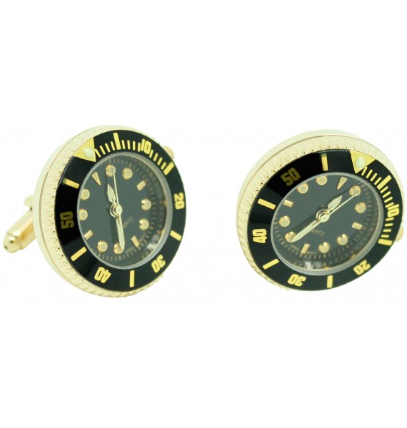 Black Submariner - Gold tone Sports Watch Cufflinks 