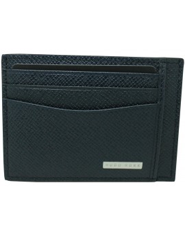 Dark blue business card holder Hugo Boss granulated