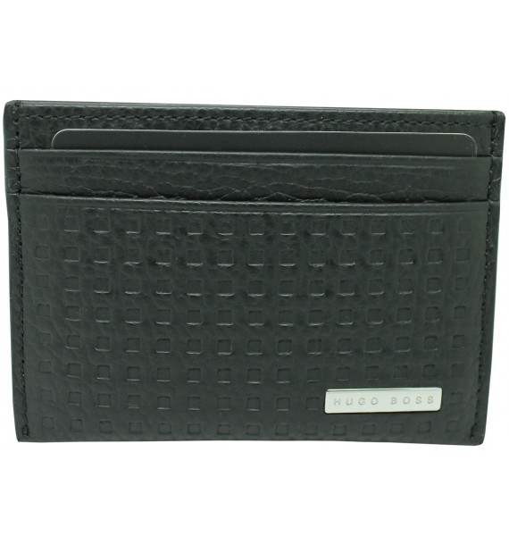 Black business card holder with squares of Hugo Boss