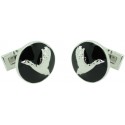 The Flying Duck Skultuna Cufflinks in black background - silver plated