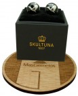 The Flying Duck Skultuna Cufflinks in black background - silver plated