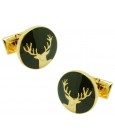 The Deer Skultuna Cufflinks in black background - golden