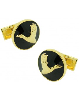 The Flying Duck Skultuna Cufflinks in black background - golden