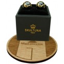 The Pheasant Skultuna Cufflinks in black background - golden