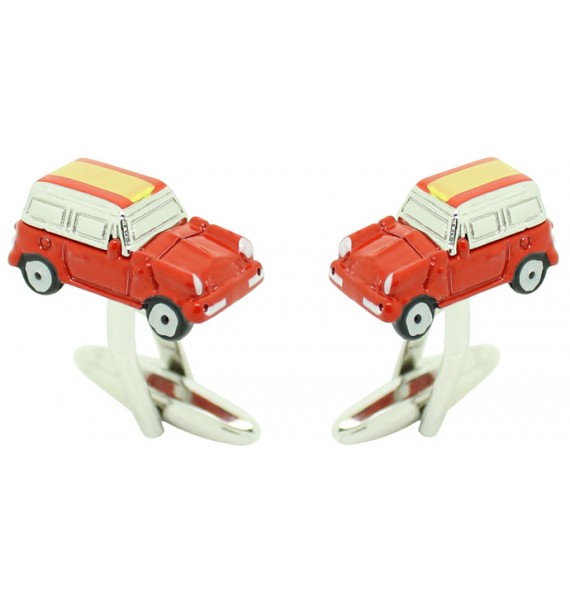 Boutons de manchette chemise mini cooper rouge 3D avec drapeau Espagne