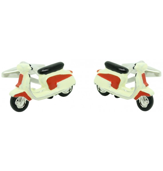 Boutons de manchette chemise moto Vespa rétro rouge et blanc