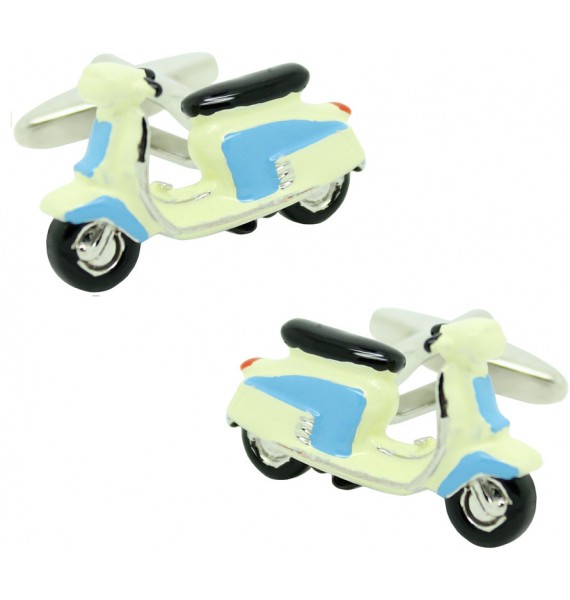 Gemelos para camisa Moto Vespa retro azul y blanca