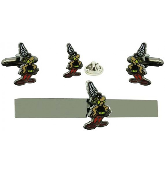 PACK OF CUFFLINKS, TIE CLIP AND ASTERIX PIN