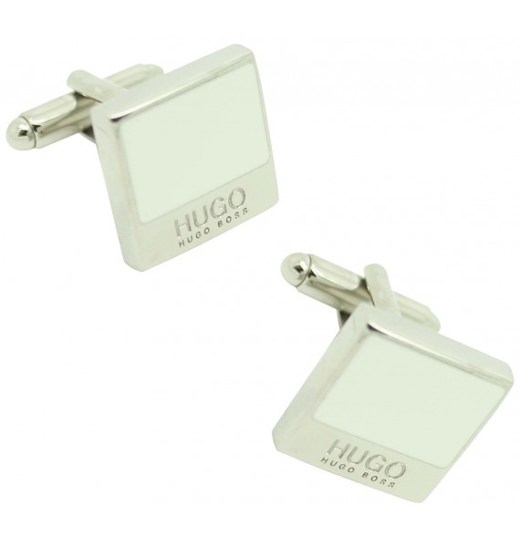 Gemelos Hugo Boss square WHITE elegant - plated