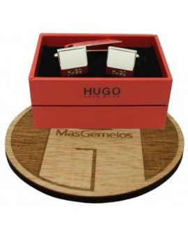 Gemelos Hugo Boss square WHITE elegant - plated