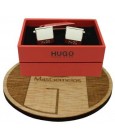 Gemelos Hugo Boss square WHITE elegant - plated