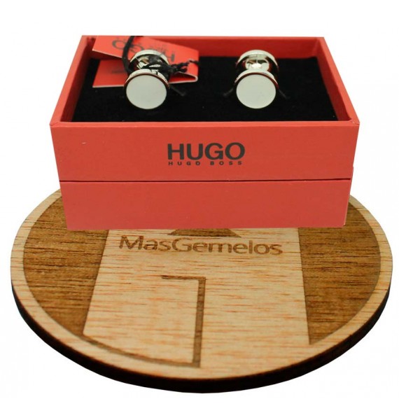 Gemelos para camisa redondos Hugo Boss con esmalte blanco