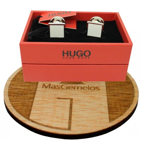 Gemelos para camisa cuadrado Hugo Boss con esmalte blanco