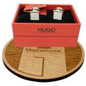 Gemelos para camisa cuadrado Hugo Boss con esmalte blanco