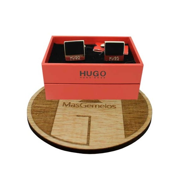 Gemelos Hugo Boss square negro elegant - plated