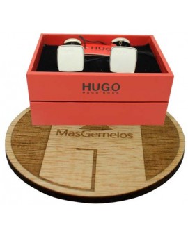 Gemelos Hugo Boss rounded blanco luxury - plated