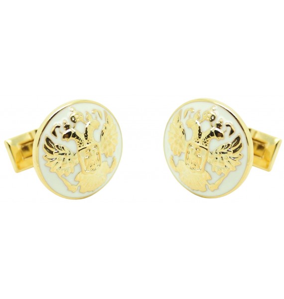 Gemelos camisa Skultuna Doble Águila dorado - Blanco