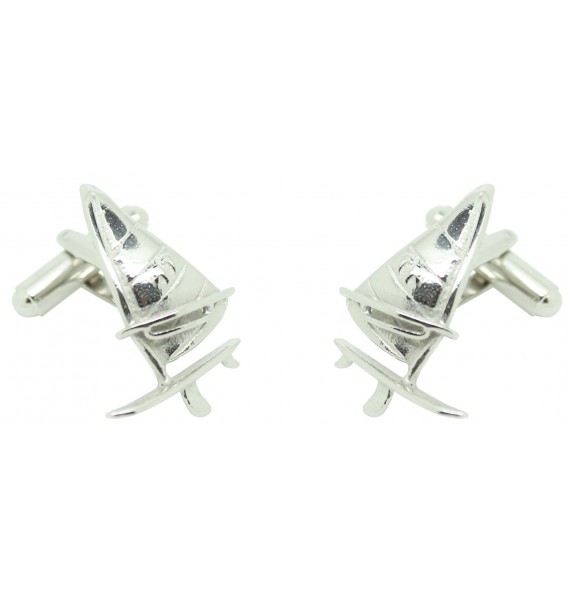 Boutons de manchette chemise planche à voile argent 3D