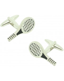 Gemelos para camisa raqueta de tenis plateada