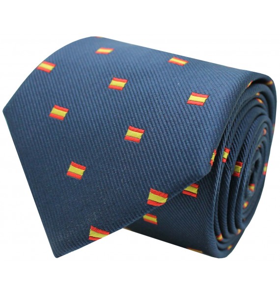 Navy blue Spain rectangular silk flag tie