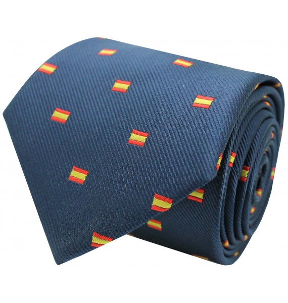 Corbata azul marino bandera España rectangular de seda