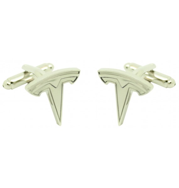 Abotoaduras com logo da Tesla banhado a prata