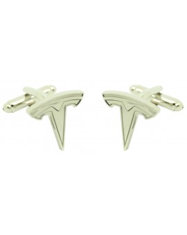 Abotoaduras com logo da Tesla banhado a prata