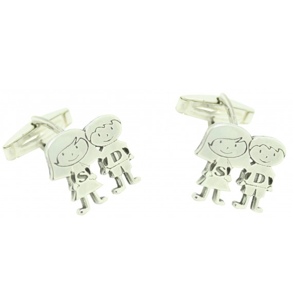 Boutons de manchette pour chemise personnalisée couple enfants argent 925
