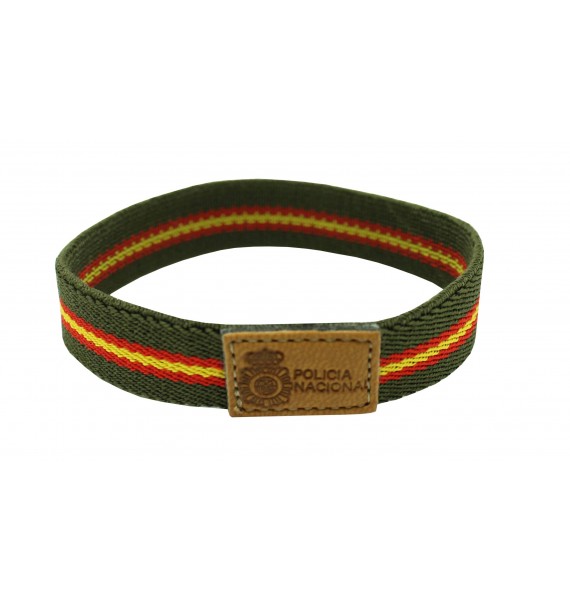 Pulsera con bandera España elástica verde - Policia Nacional