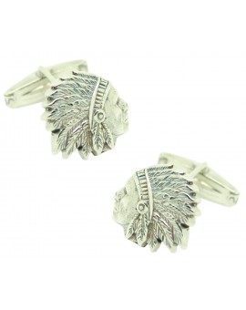 Abotoaduras de camisa American Indian Chief esterlina 925 PREMIUM