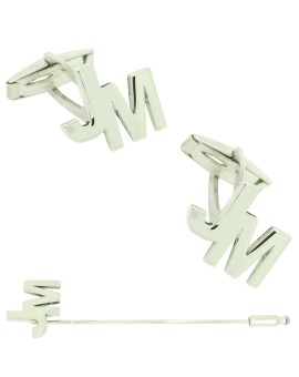 Gemelos para camisa Pack personalizado dos iniciales y pincho Plata 925