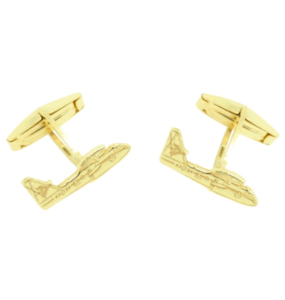 Gemelos para camisa avión anfibio Plata de ley 925 y baño en Oro