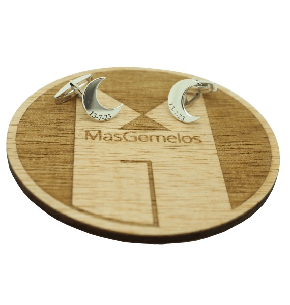 custom made cufflinks half moon with date 925 sterling silver